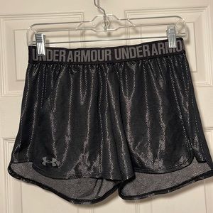 Under Armour heat gear, black shimmer shorts- size S